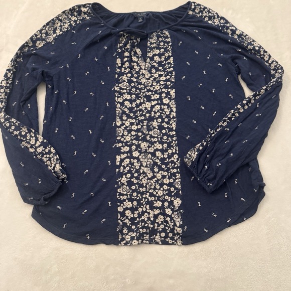 Lucky Brand Tops - Lucky Brand Navy White Floral Top Medium Boho Peasant Fairy Coquette Artsy Indie